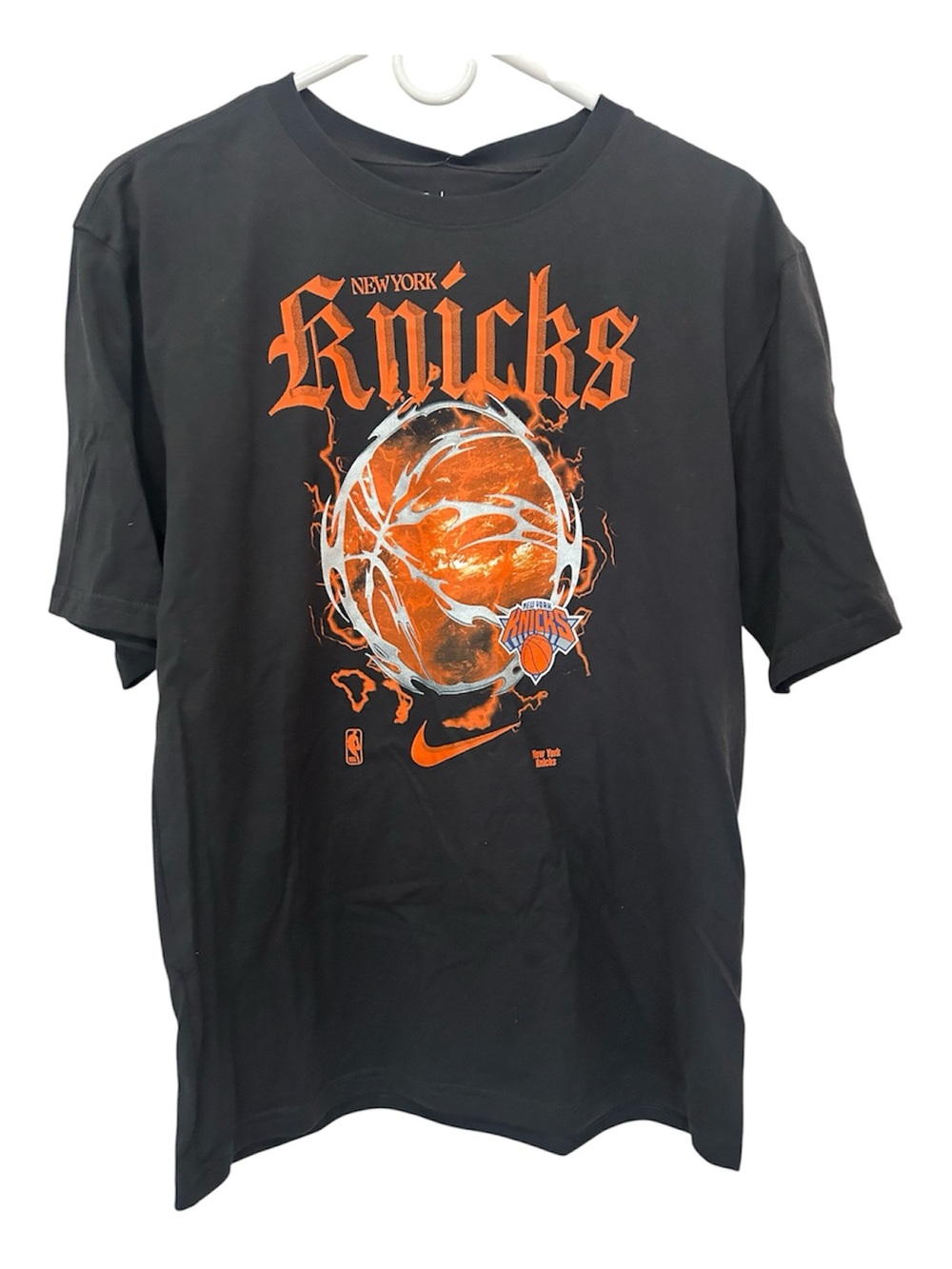 Nike Black Short-Sleeve Tee with Orange Knicks Basketball Graphic